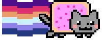 a pixel art of a cat with a rainbow colored background