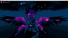 a screenshot of a video game shows a girl with purple hair