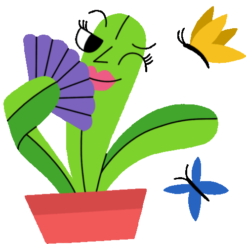 Big Leaf Plant Flirts With Butterflies Sticker - Flora Friends Plant Smile Stickers