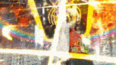 a colorful painting with a statue of liberty in the center
