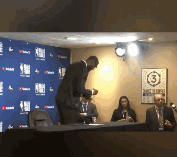 LeBron James taking bag and leaving a press conference is best new GIF