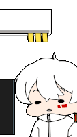 a cartoon of a boy with white hair and a red nose