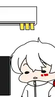 a cartoon of a boy with white hair and a red nose
