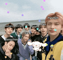 seungmin jeongin minho changbin han lix bangchan and hyunjin pose for a group photo
