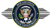 a seal for the san andreas police department with an eagle on it