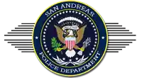 a seal for the san andreas police department with an eagle on it