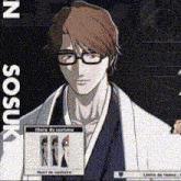 a man wearing glasses and a kimono has the name sosuka on the bottom