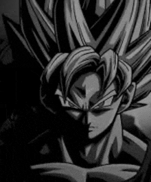 a black and white drawing of goku from dragon ball z with a very long haircut .