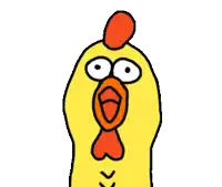 a cartoon of a yellow chicken with big eyes and a red crest