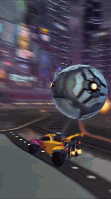 a rocket league game is being played in a city at night