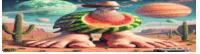 a cartoon of a bird with a watermelon on its head and feet .