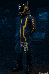 a person wearing a vega punk 01 coat and helmet