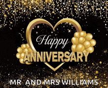 a black background with gold balloons and the words happy anniversary