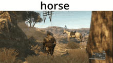 a man riding a horse in a video game with the word horse above it
