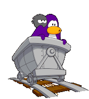 a purple cartoon character is sitting on a train car