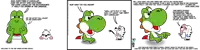 a cartoon of yoshi talking to another yoshi