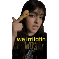 a girl with a yellow finger on her forehead says we irritatin wo3u