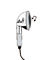 a drawing of a pair of ear buds with a music note flying in the air .