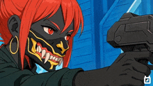 a cartoon of a woman wearing a black mask holding a gun