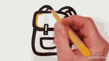 a hand is drawing a backpack with a yellow pencil