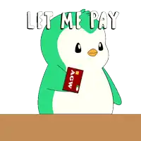 a green penguin is holding a red agw credit card