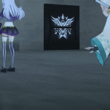 a cartoon character with horns is laying on her back in front of a sign that says ' a ' on it