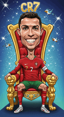 a cartoon of a man sitting on a throne with the word cr7 on top