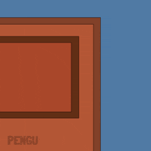 a cartoon of a penguin peeking out of a door with the words i 'm home behind it