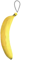 a banana is hanging from a string with a white background