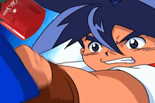 a cartoon character with a can of old spice on his head