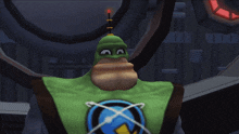 a cartoon character with a green cape and a yellow star