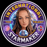 a logo for international starmaker with a picture of a girl