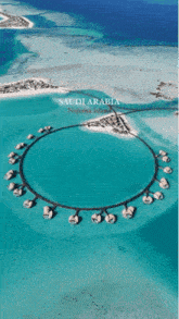 an aerial view of saudi arabia with a circular island in the middle