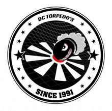a logo for dc torpedo 's since 1991 with a cannon in the center