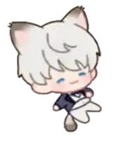 a cartoon character with white hair and cat ears is laying down