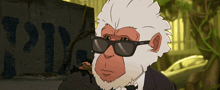 a cartoon monkey wearing sunglasses and a bow tie