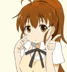 a drawing of a girl with brown hair and a black bow tie .