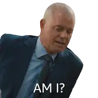 a man in a suit and tie says am i?