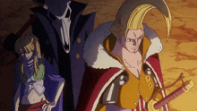 a cartoon drawing of a man holding a sword and a woman standing next to him