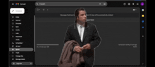 a man in a suit is standing in front of a gmail account