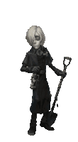 a man is holding a shovel and a lantern .