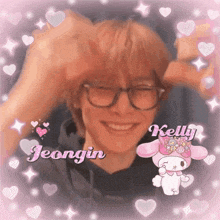 kelly jeongin and my melody are surrounded by pink hearts and stars