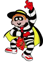 a cartoon of a man dressed as a prisoner with a cape and tie