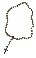 a drawing of a rosary with brown beads and a cross on a white background