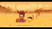 a cartoon drawing of a cowboy and a flower