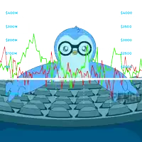 a cartoon of a penguin sitting on a keyboard with a graph behind it that says $ 400m