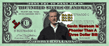 a 3 dollar bill with a man on it