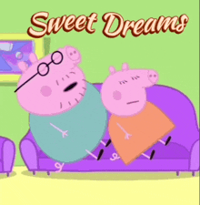 a cartoon of peppa pig sleeping on a couch
