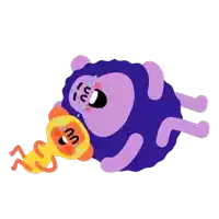 a cartoon drawing of a purple sheep and a yellow monkey with the letter m on their faces