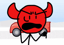a cartoon of a red devil with horns and a microphone
